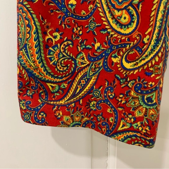 Lauren Ralph Lauren Vibrant Red Paisley Ankle Pants Preppy Business Size 10 - Picture 4 of 11